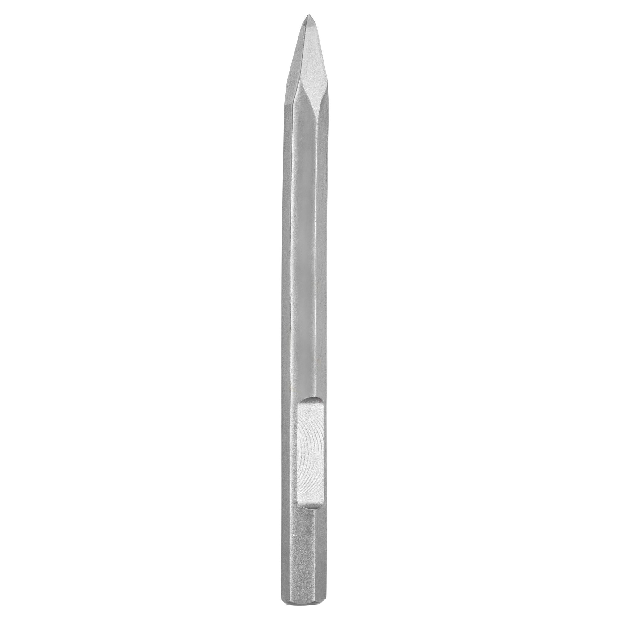 A pointed steel chisel bit for demolition, used with power tools like rotary hammers. Shown on a plain white background.