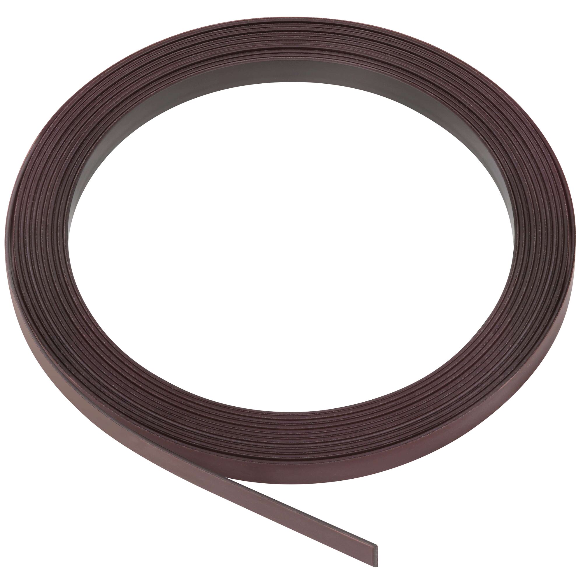 A coil of thin, flat, dark-colored material, likely a photographic measuring tape or strip, shown rolled up in a circular shape on a white background.